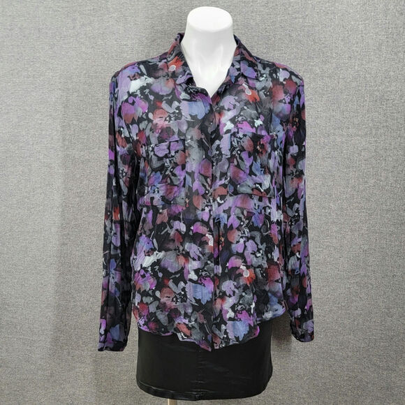 BELLA DAHL FLORAL HIPSTER BUTTON SHIRT, SIZE L - Picture 4 of 9